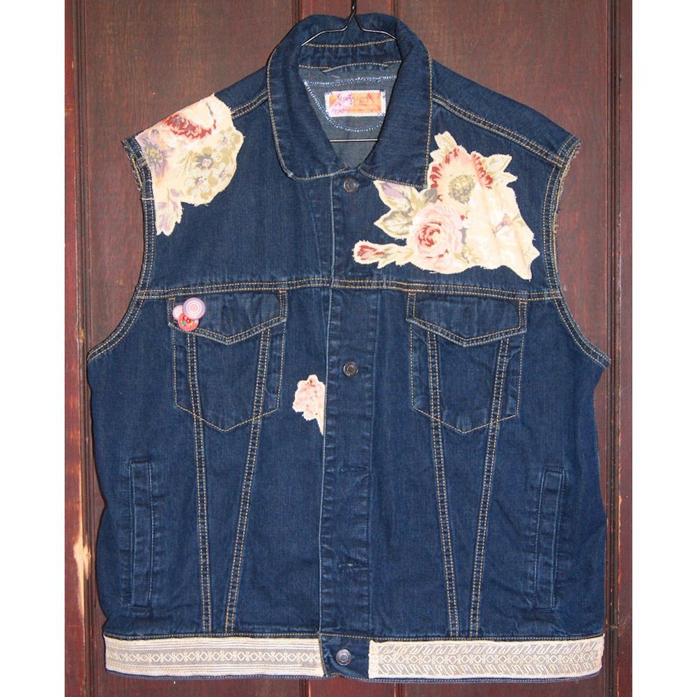 Boho Gypsy Vest Upcycled Denim Jacket Plus Size 20 - Picture 7 of 8
